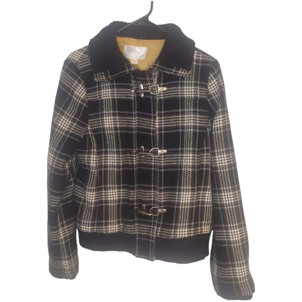 Plaid Wool Blend Jacket Toggle Closure & Zipper, Pockets Size XL